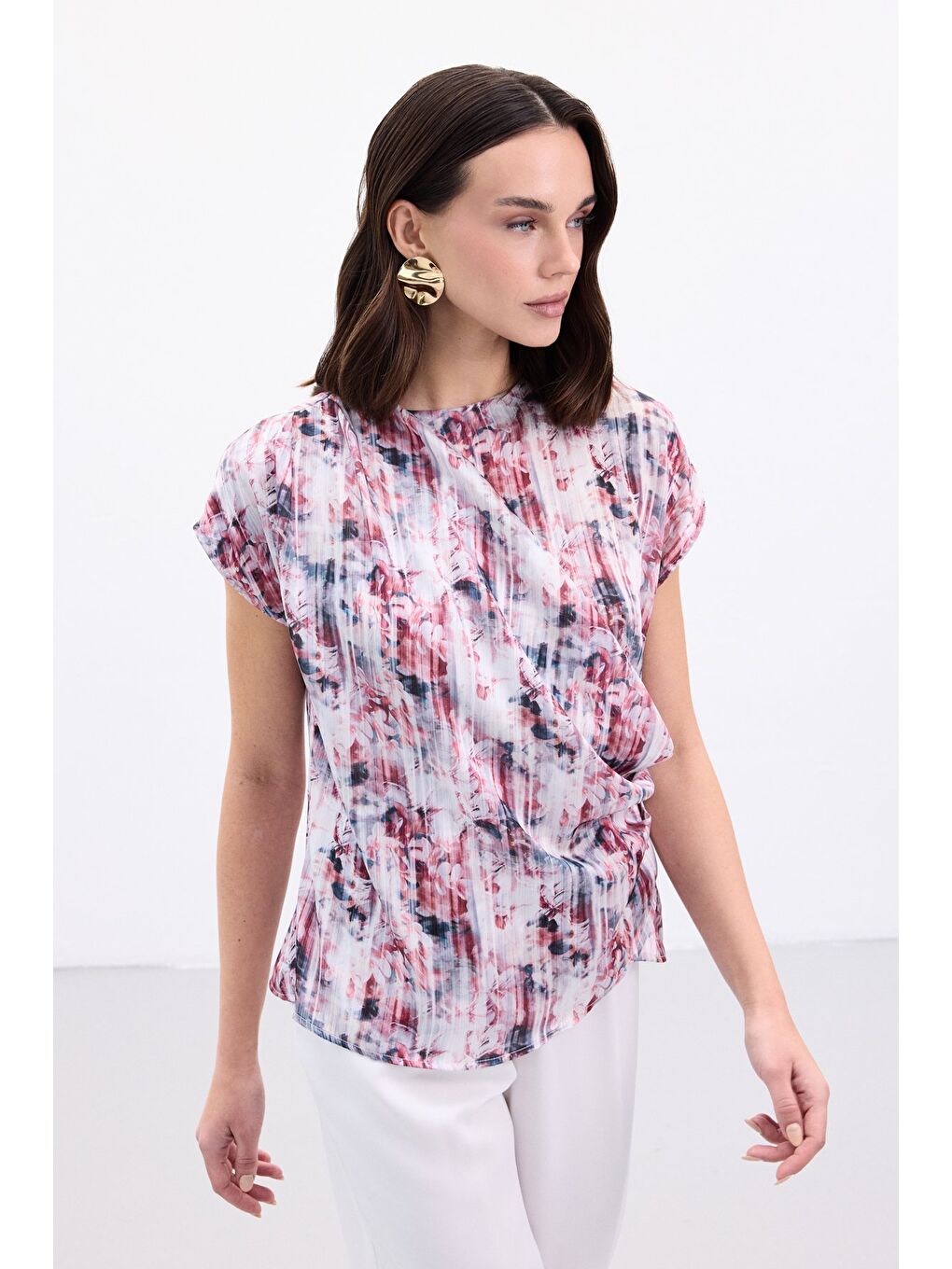 Pileli Kolsuz Bluz - Bordo-1