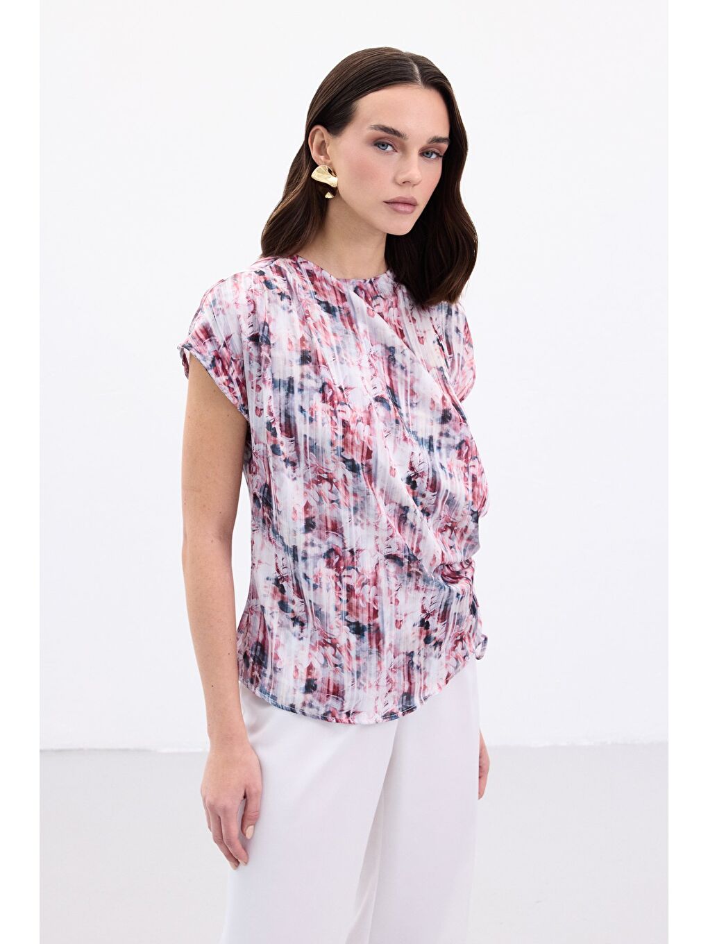 Pileli Kolsuz Bluz - Bordo-2