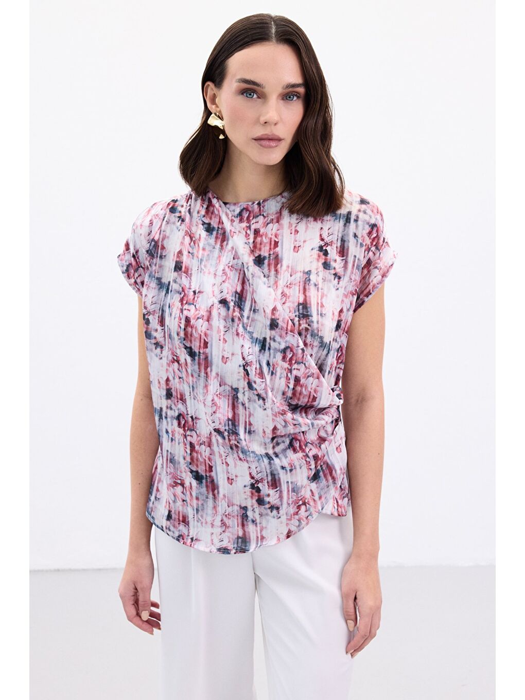 Pileli Kolsuz Bluz - Bordo-3