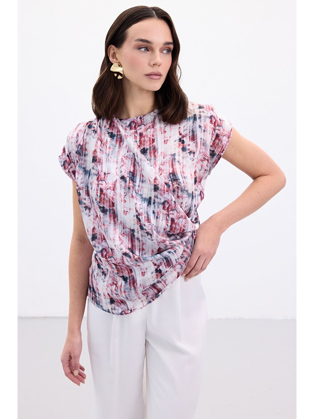 Pileli Kolsuz Bluz - Bordo-4