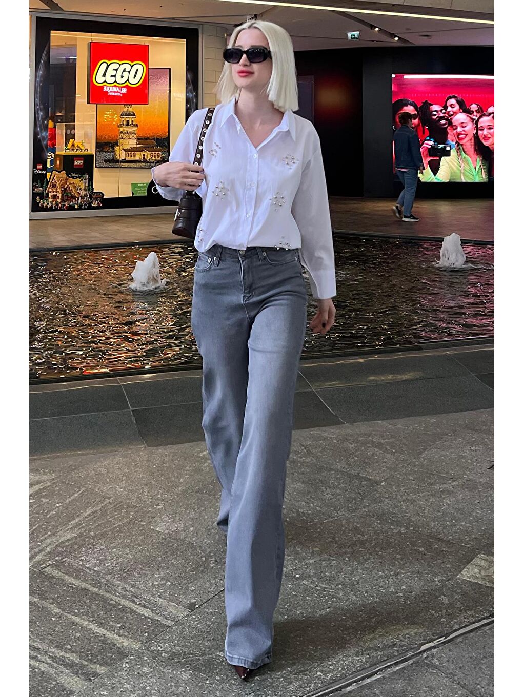 Gri Straight Wide Kadın Jean Mg2000-2