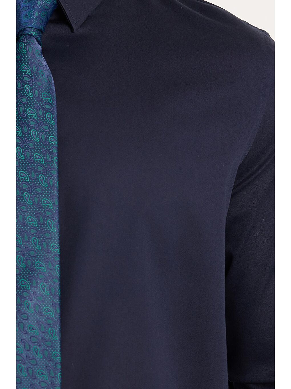 Erkek Slim Fit  Premium Elastanlı Pamuk Saten Lacivert Gömlek-2