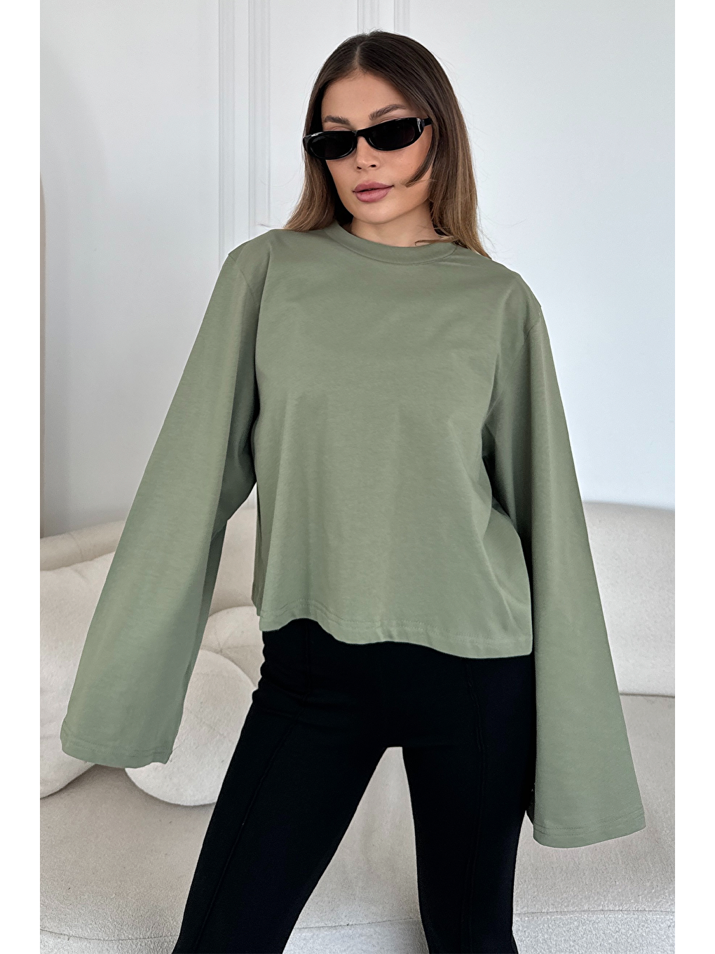 Geniş Kol Oversize 2'Li Paket T-Shirt 965 Haki/Füme-9