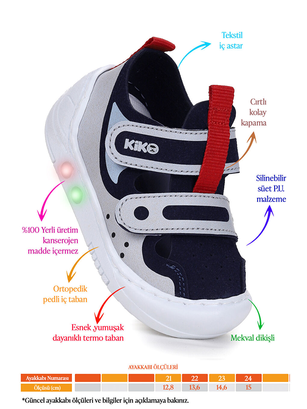 Lacivert Nera Cırtlı Işıklı Erkek Bebek Yürüyüş Spor Ayakkabı-1