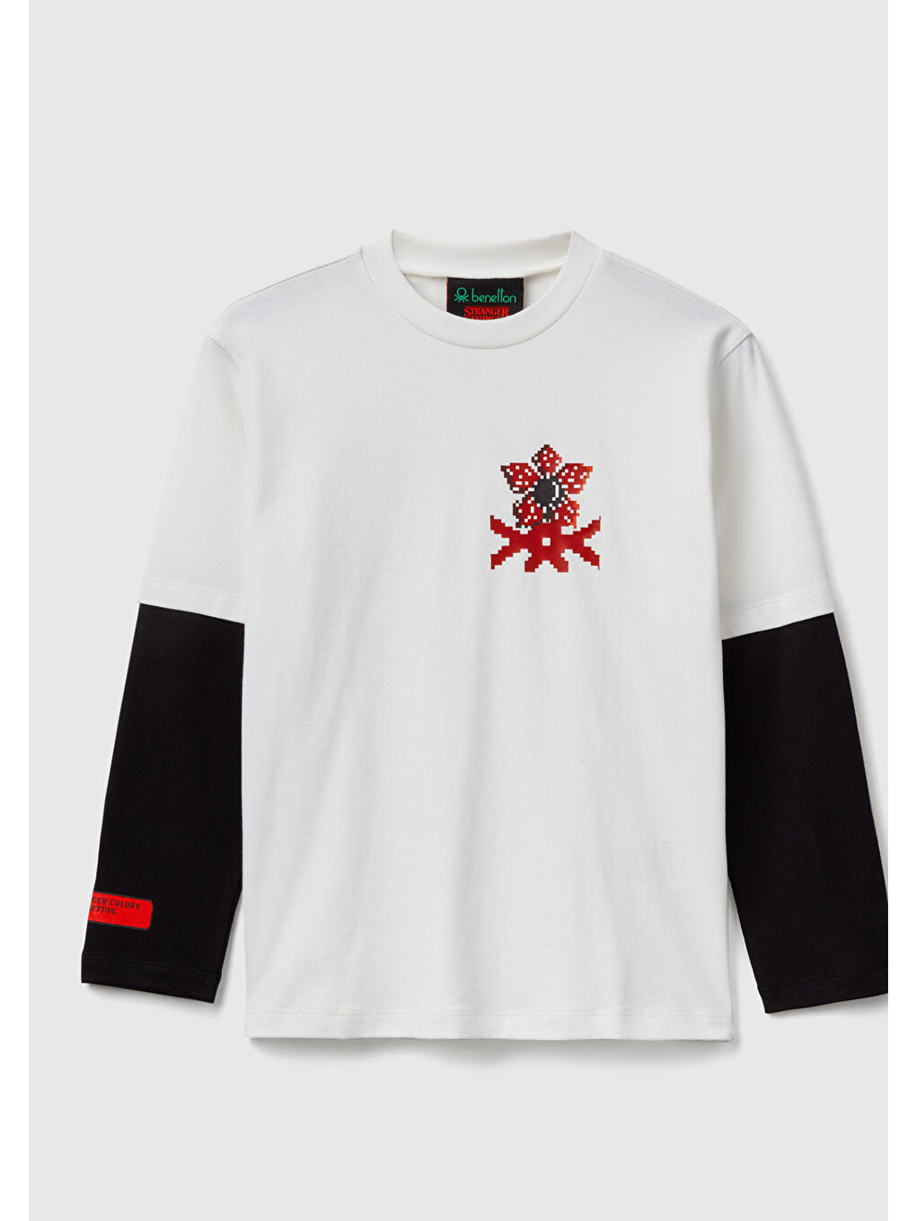 Ekru Erkek Çocuk Krem %100 Pamuk Stranger Things Çift Kollu Baskılı Uzun Kollu T-Shirt