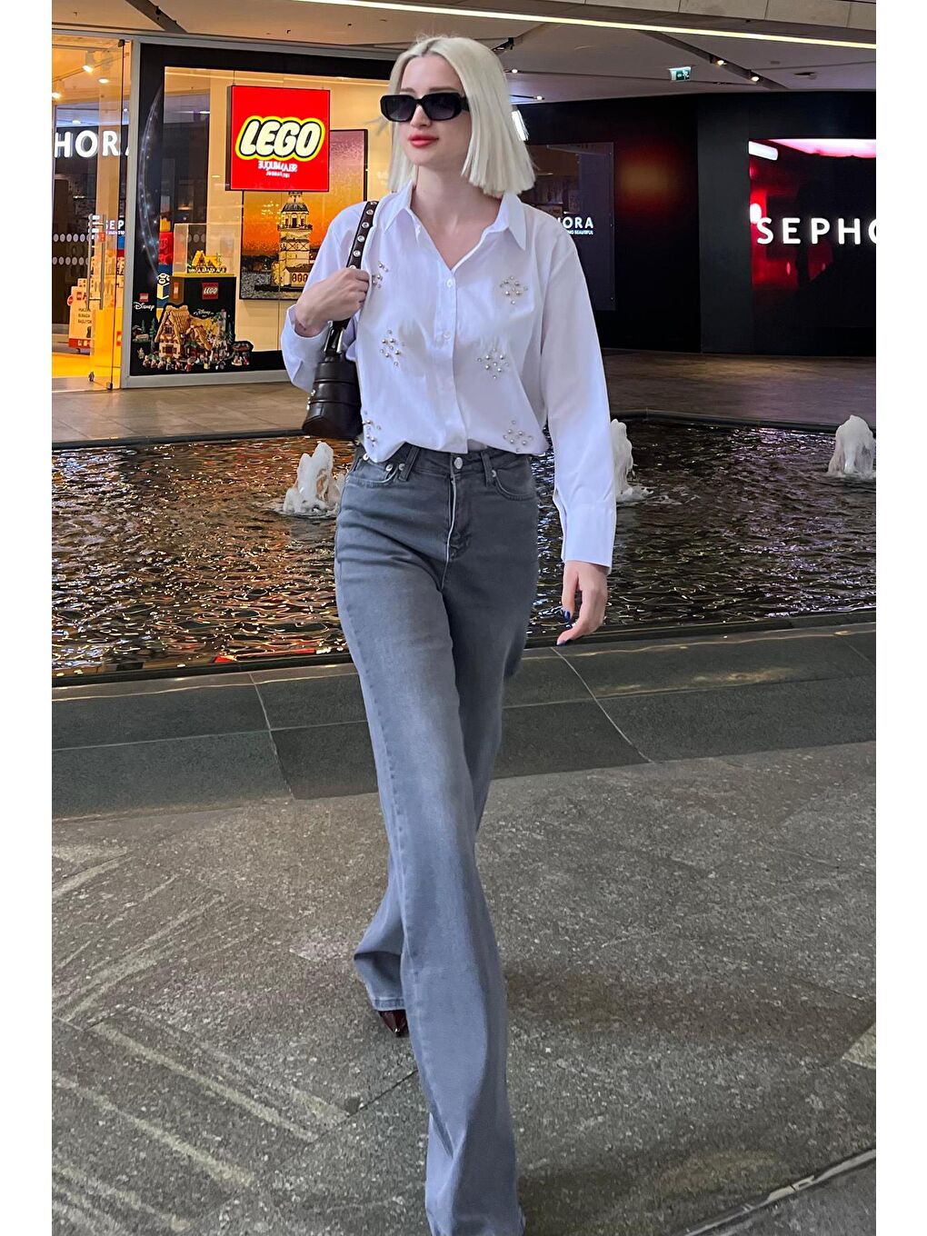 Gri Straight Wide Kadın Jean Mg2000-3