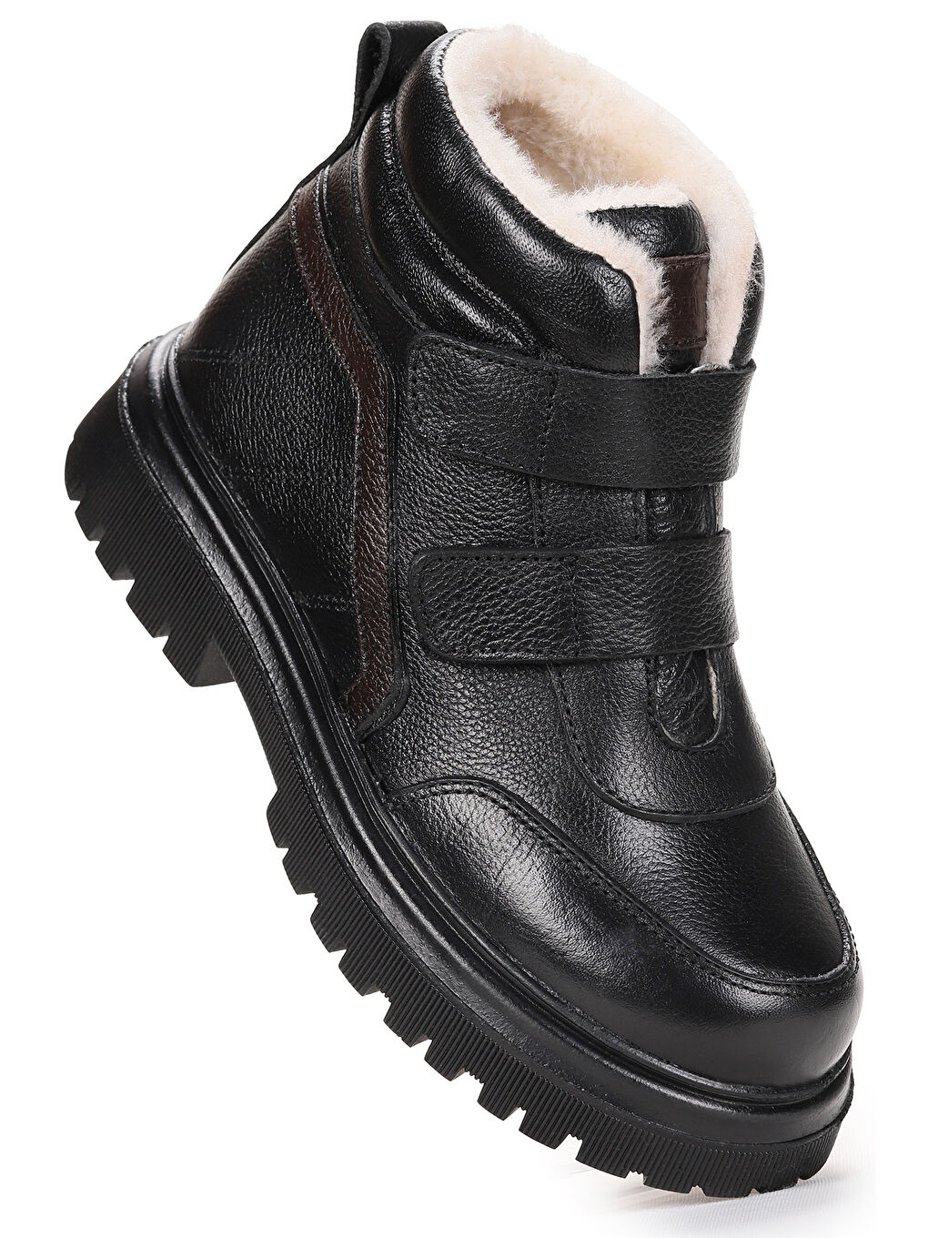 Siyah Leta %100 Deri Cırtlı Erkek Çocuk Bot Ayakkabı