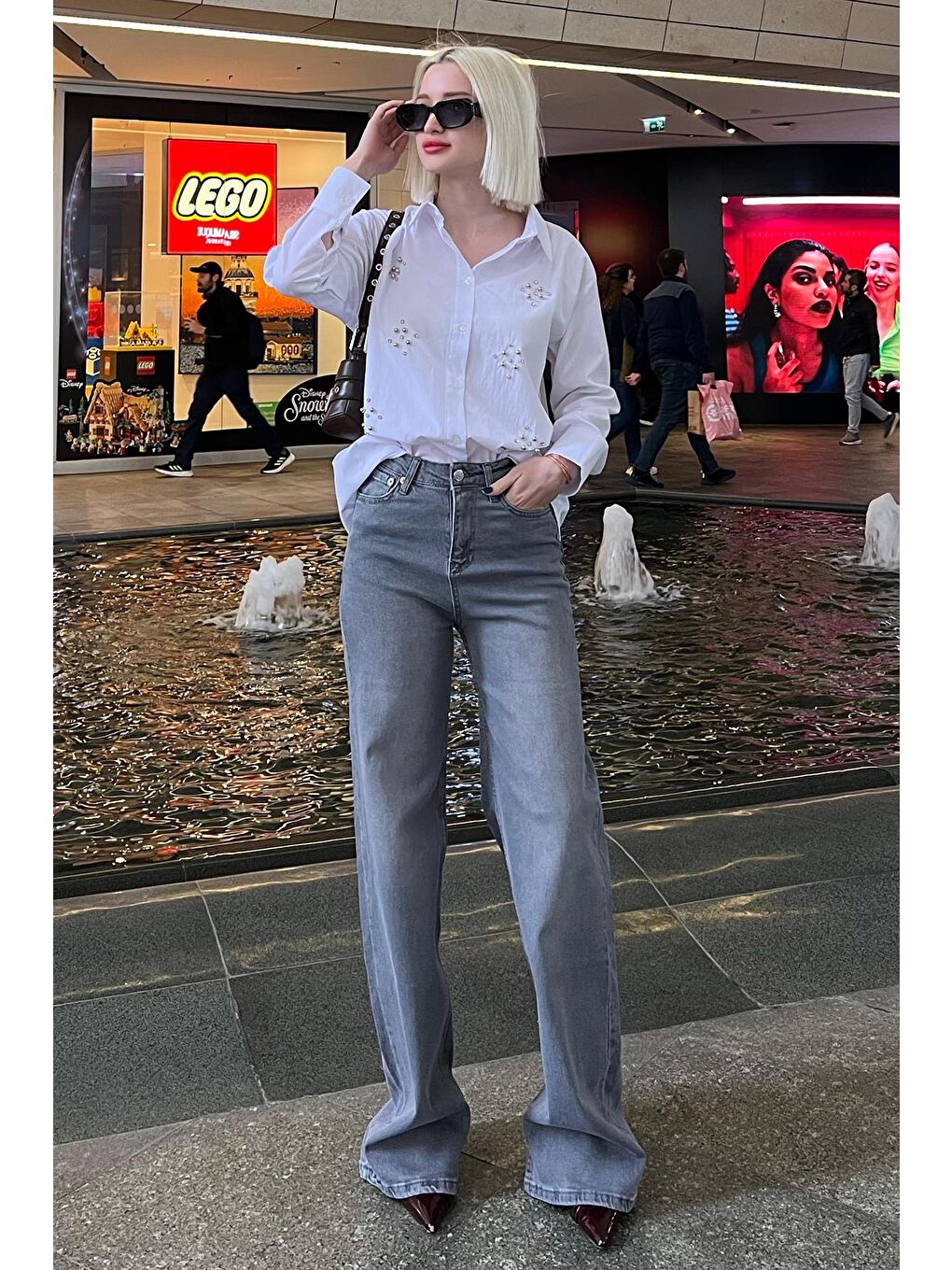 Gri Straight Wide Kadın Jean Mg2000-4