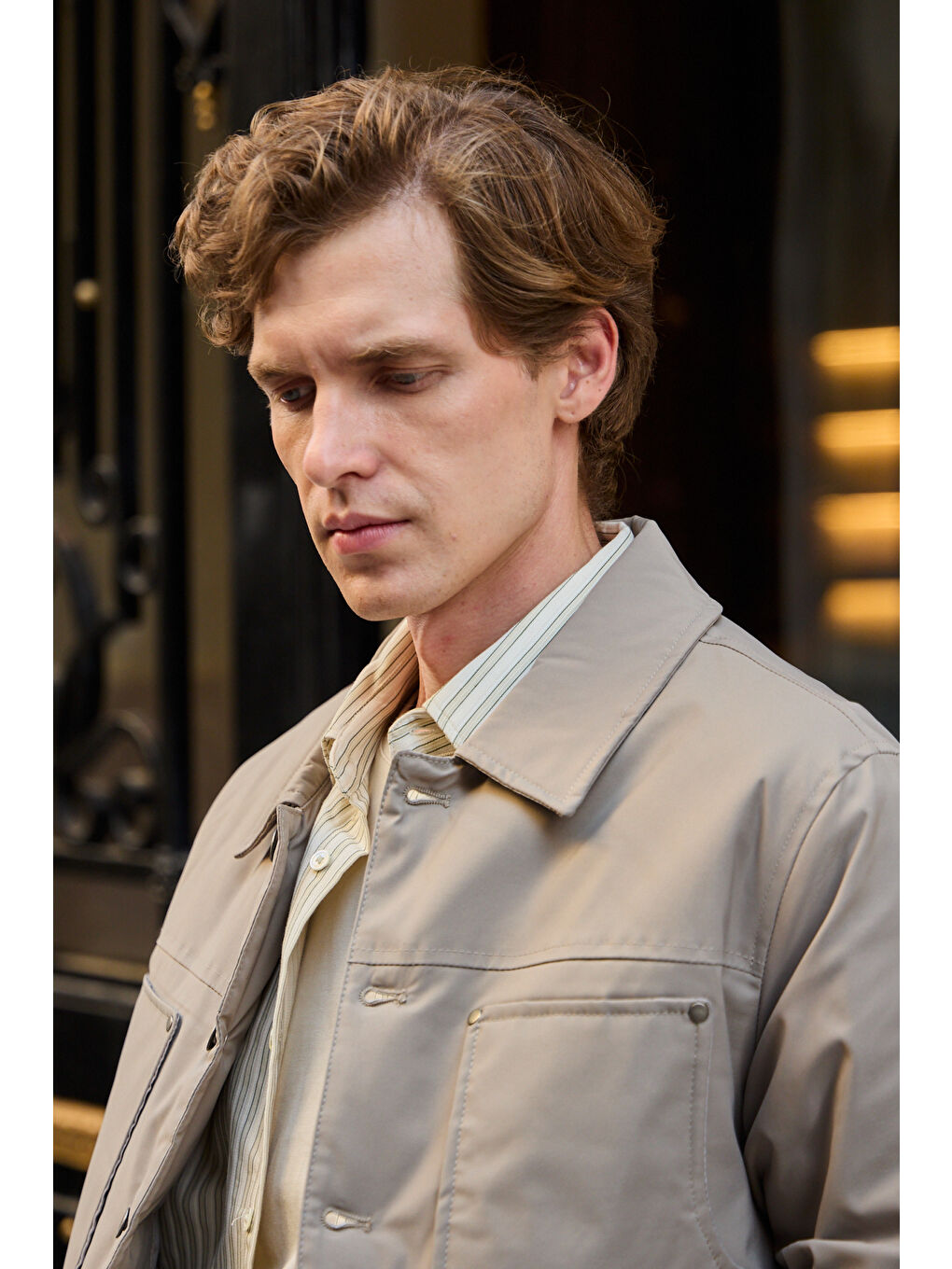 Erkek Modelli Kapitoneli Mont Ceket Bej-5