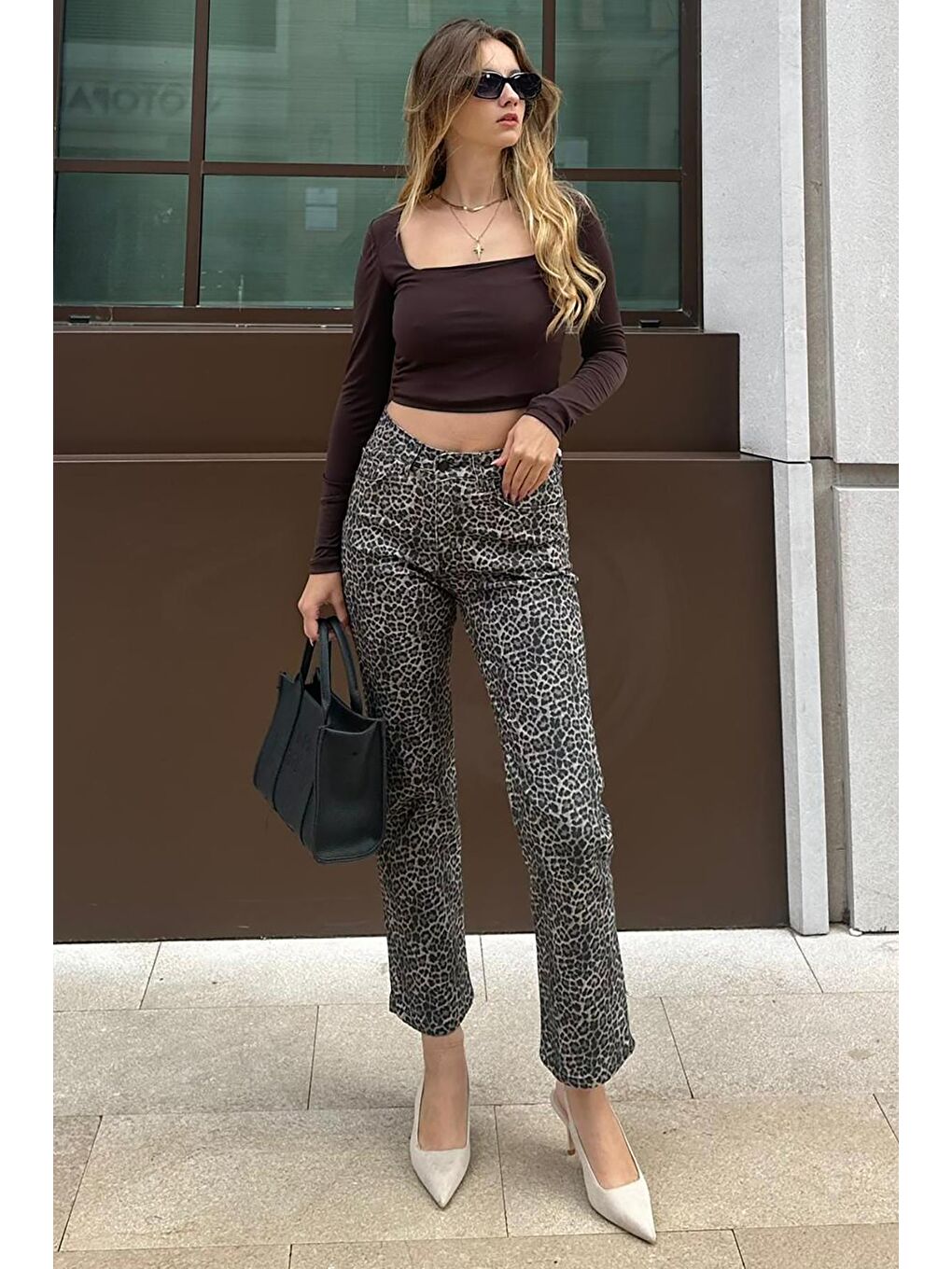 Bej Leopar Kadın Jean Pantolon Mg2224
