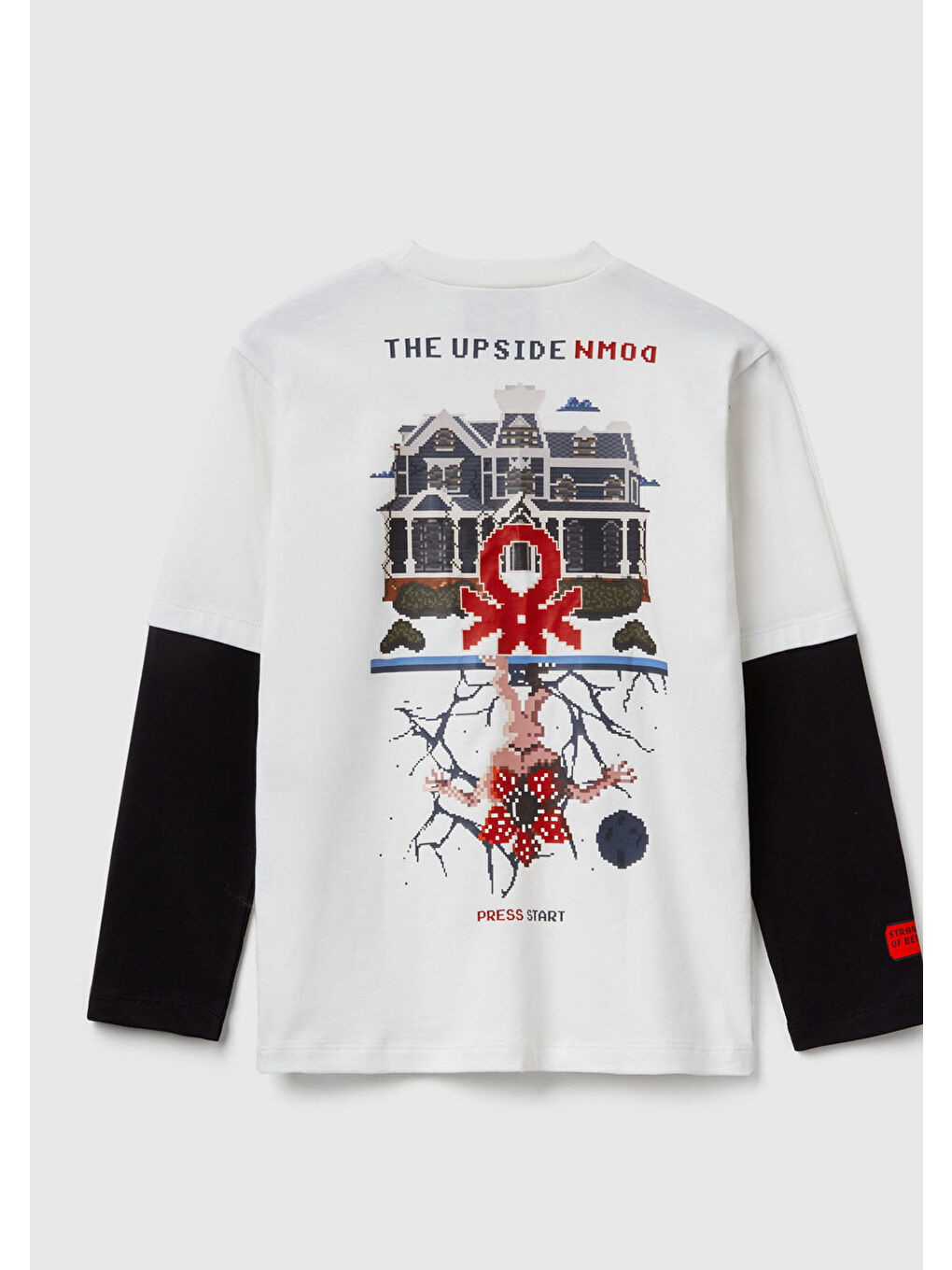 Ekru Erkek Çocuk Krem %100 Pamuk Stranger Things Çift Kollu Baskılı Uzun Kollu T-Shirt-1