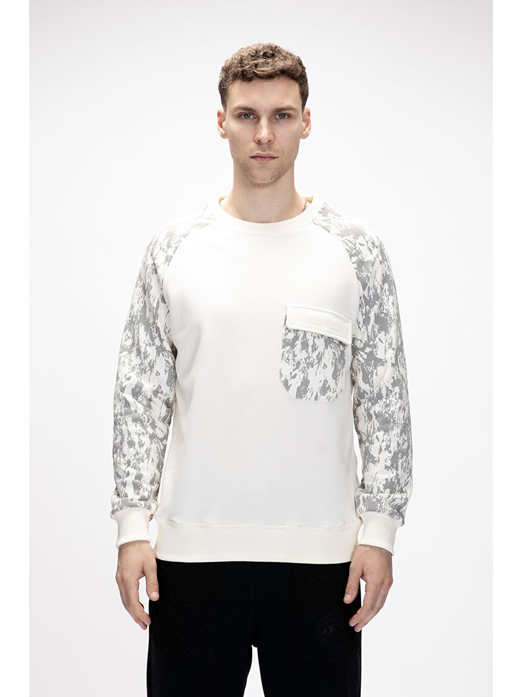 Beyaz Deep Marshmallow Crewneck Erkek Baskılı Sweatshirt