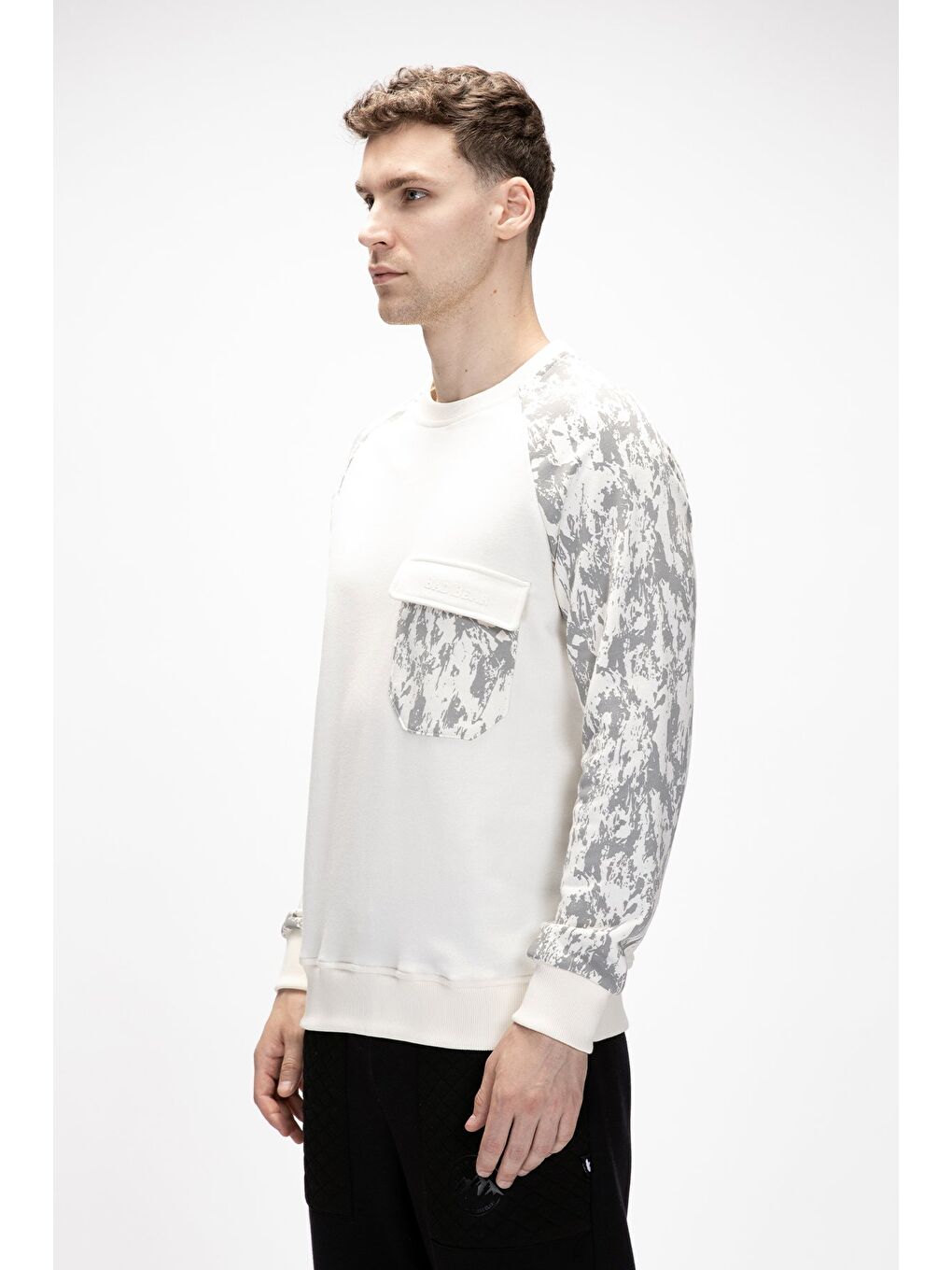 Beyaz Deep Marshmallow Crewneck Erkek Baskılı Sweatshirt-1