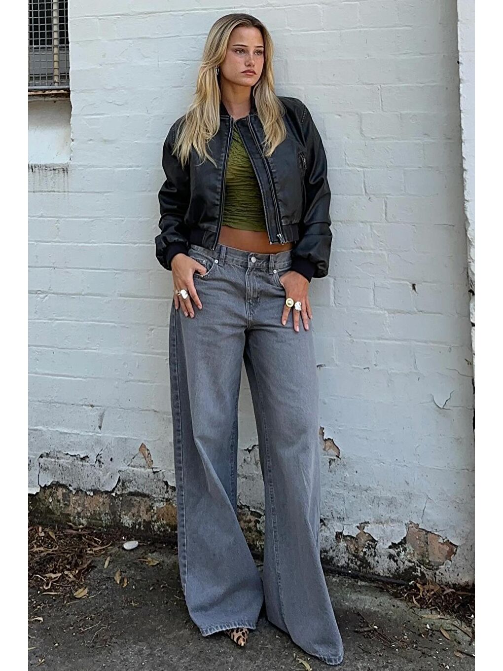 Gri Straight Wide Kadın Jean Mg2000-5