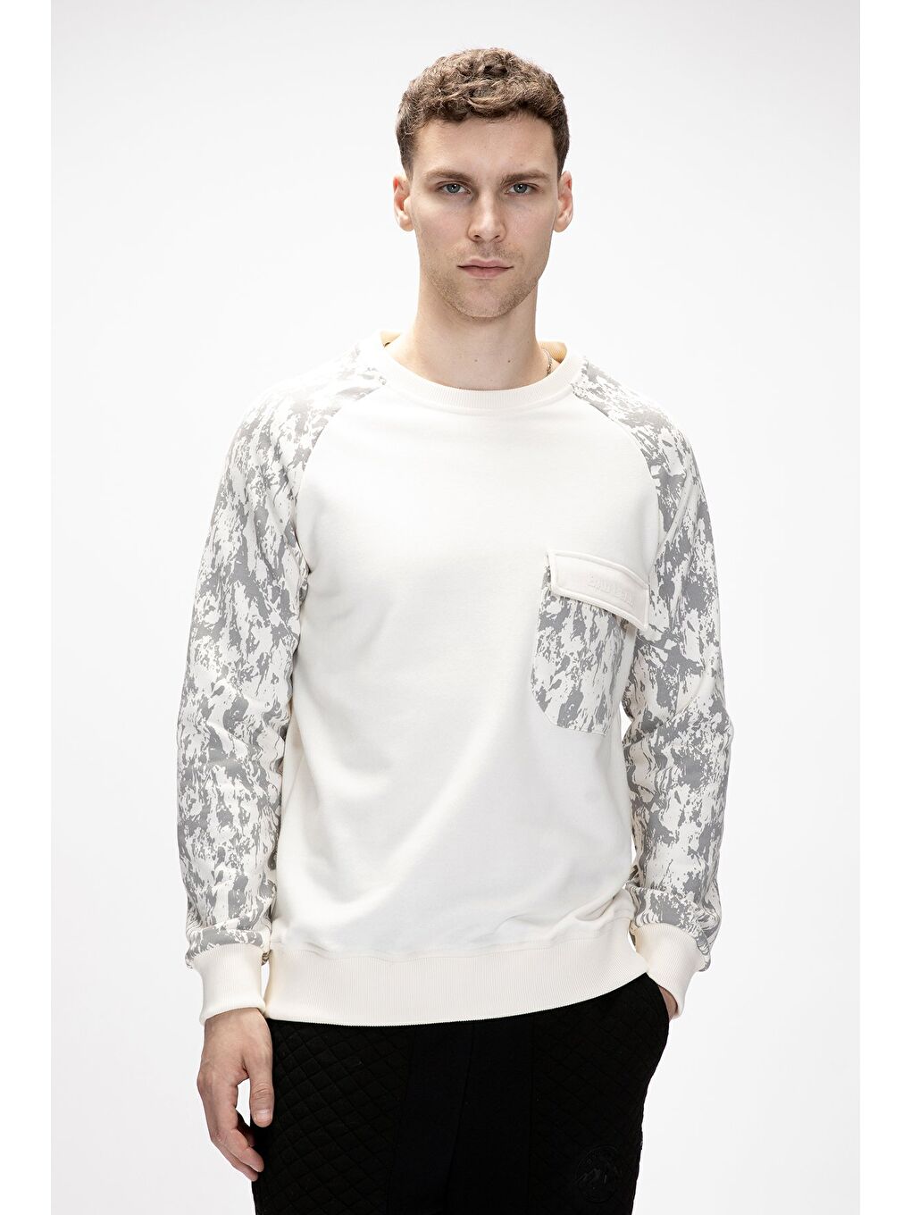 Beyaz Deep Marshmallow Crewneck Erkek Baskılı Sweatshirt-3