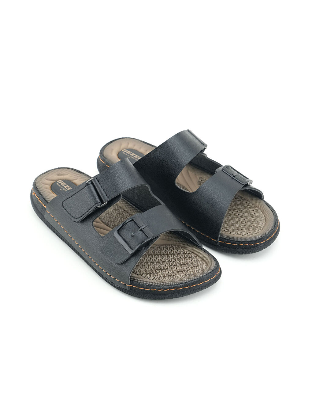 Siyah Yazlık Erkek Suni Deri İki Toka Ayarlanabilir Rahat Taban Günlük Terlik-2