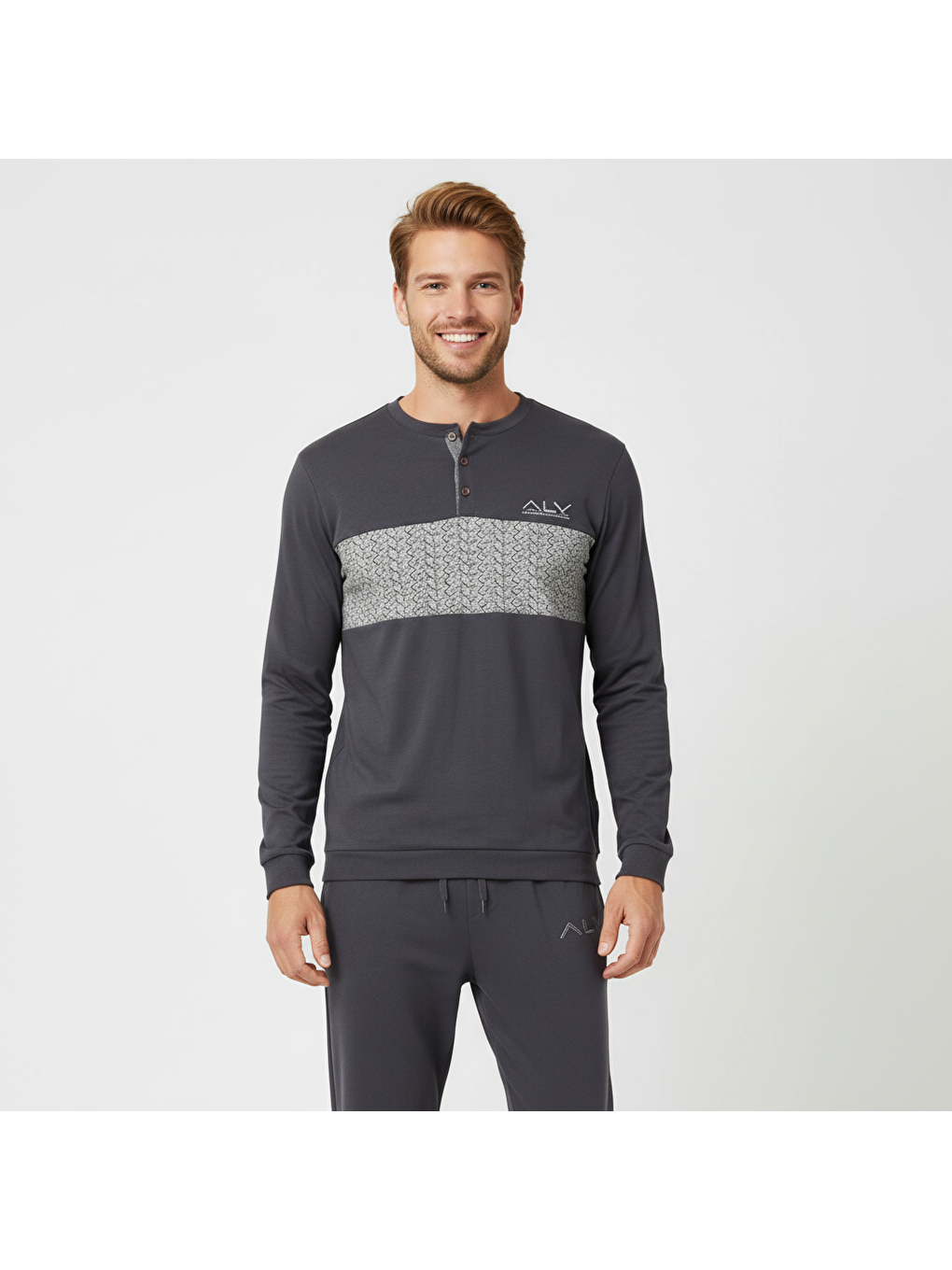 Gri Erkek Pamuklu Füme Renk Pijama Takımı Al002 V2