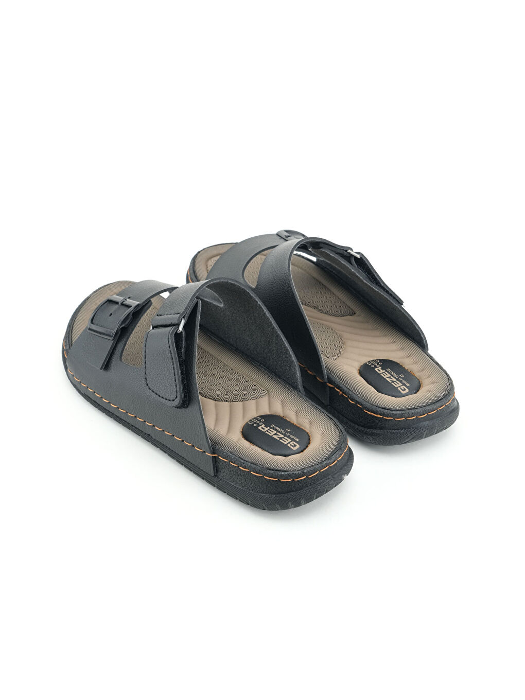 Siyah Yazlık Erkek Suni Deri İki Toka Ayarlanabilir Rahat Taban Günlük Terlik-3