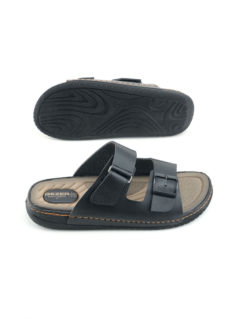Siyah Yazlık Erkek Suni Deri İki Toka Ayarlanabilir Rahat Taban Günlük Terlik-4