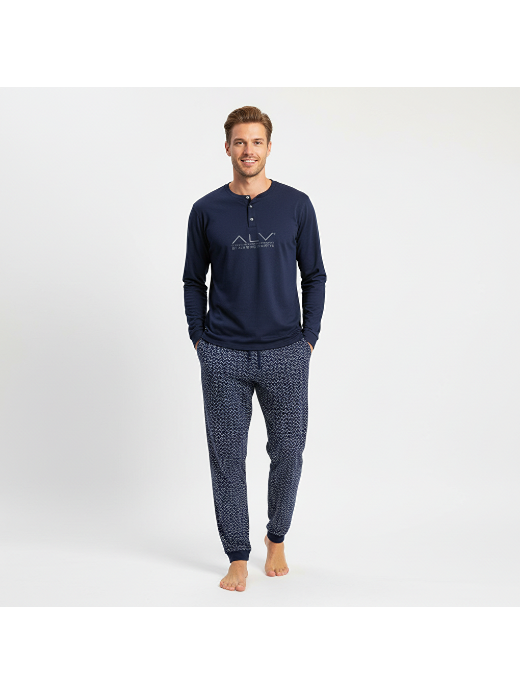 Erkek Pamuklu Lacivert Renk Pijama Takımı Al001 V1-2