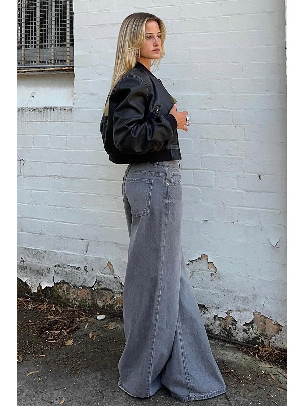 Gri Straight Wide Kadın Jean Mg2000-6