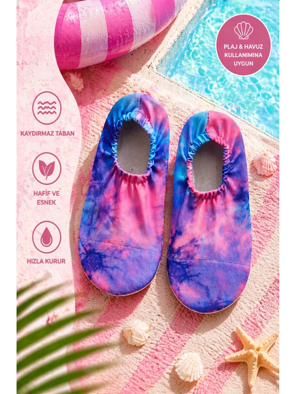 Lacivert Bulut Efektli Renkli Kaymaz Taban Bebek - Çocuk Deniz Ayakkabısı-1