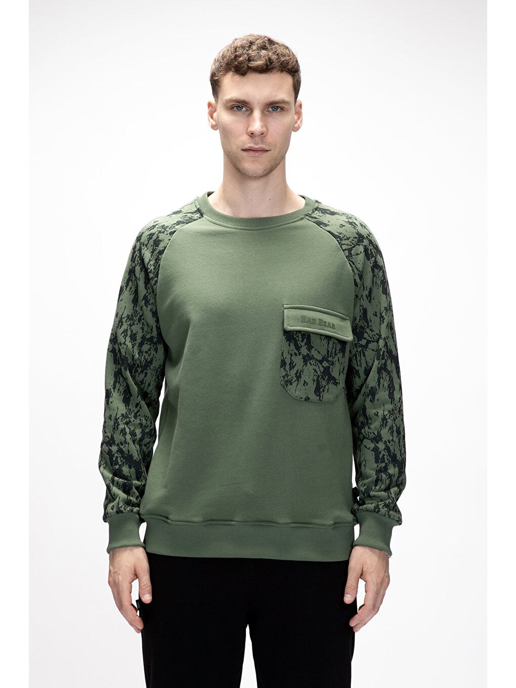 Yeşil Deep Soluk Yeşi̇l Crewneck Erkek Baskılı Sweatshirt