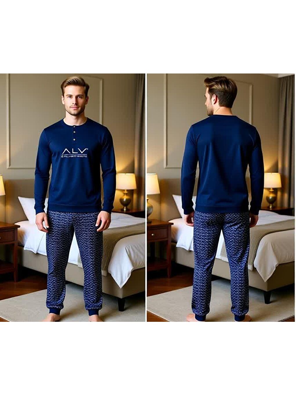 Erkek Pamuklu Lacivert Renk Pijama Takımı Al001 V1-3