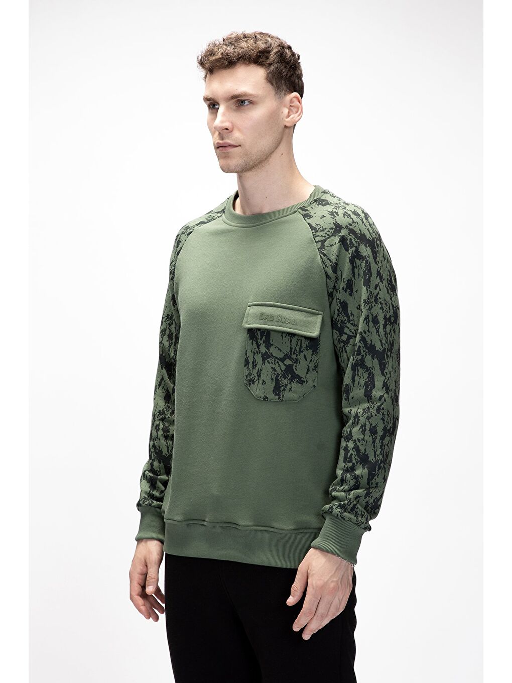 Yeşil Deep Soluk Yeşi̇l Crewneck Erkek Baskılı Sweatshirt-1