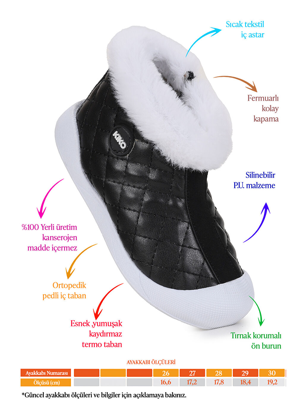 Siyah Biser Fermuarlı Termo Taban Kız Çocuk Bot Ayakkabı-1