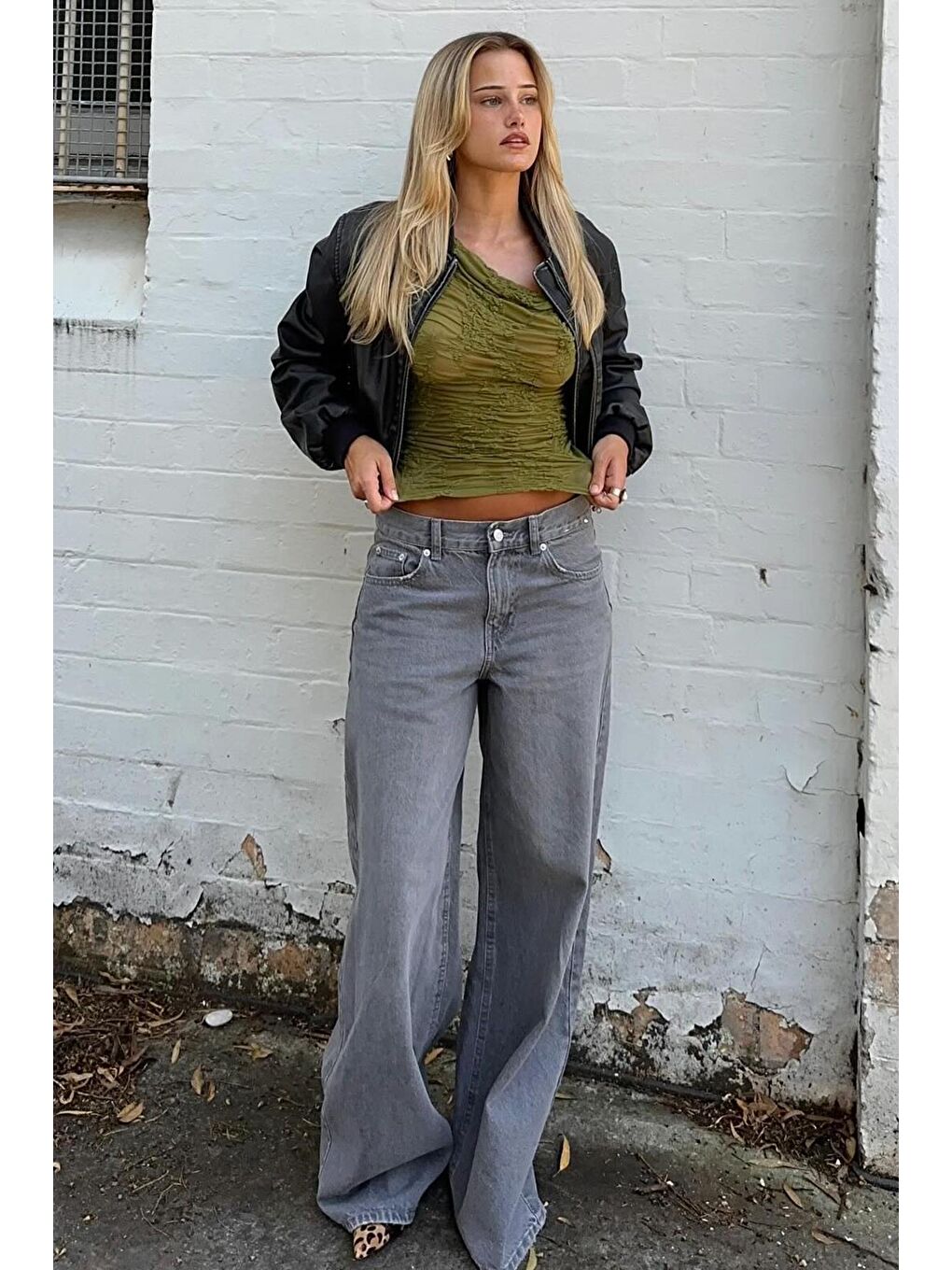 Gri Straight Wide Kadın Jean Mg2000-7