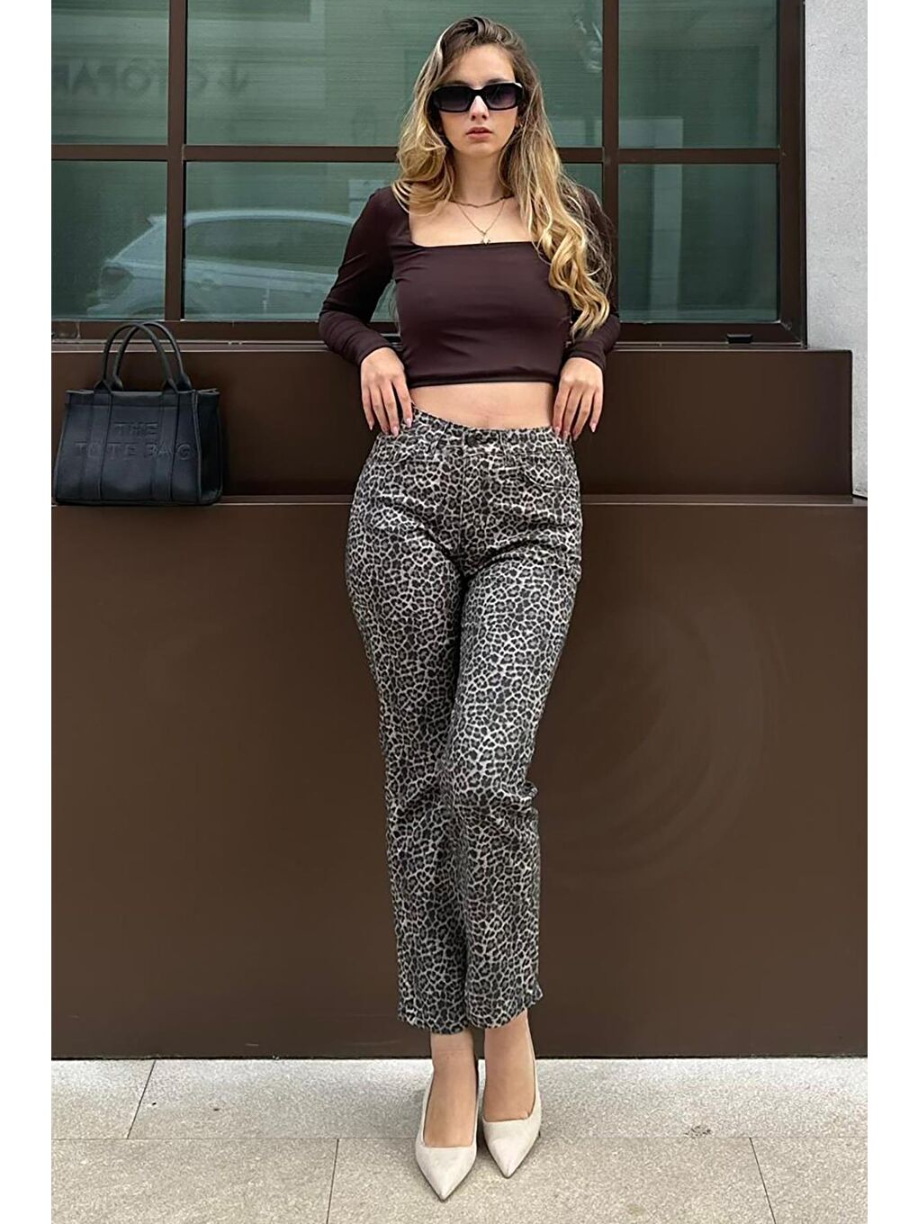 Bej Leopar Kadın Jean Pantolon Mg2224-2