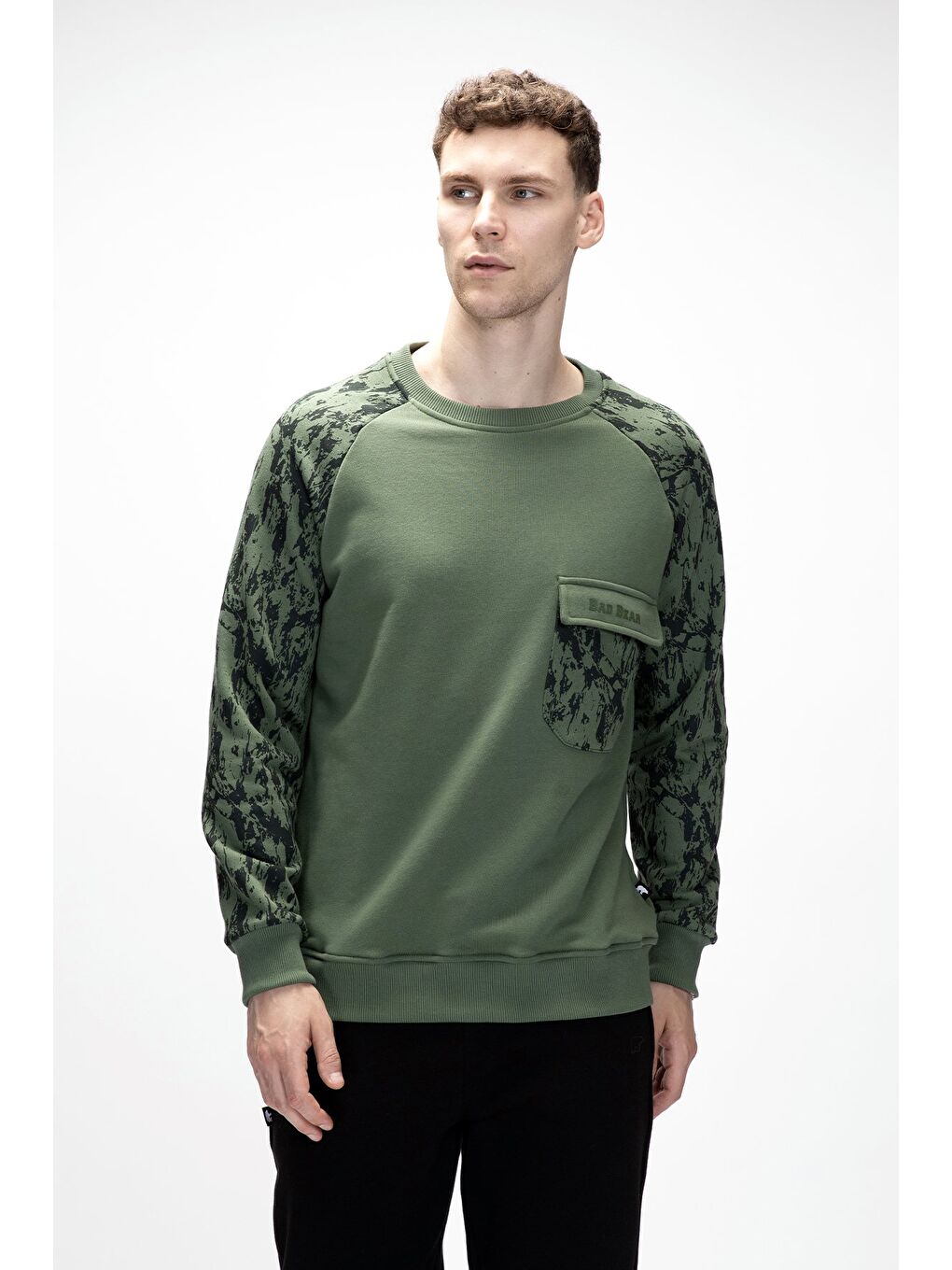 Yeşil Deep Soluk Yeşi̇l Crewneck Erkek Baskılı Sweatshirt-3