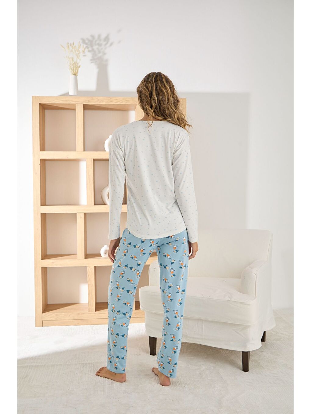 Ekru Kadın Uzun Kollu Yumuşak Sofya Kumaş Yüksek Kalite Esnek Rahat Pijama Takımı-1