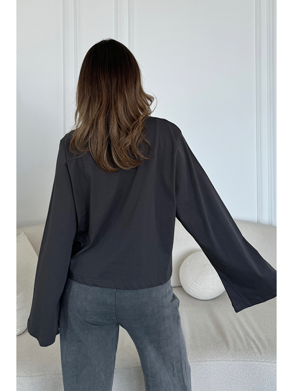 Geniş Kol Oversize 2'Li Paket T-Shirt 965 Haki/Füme-10