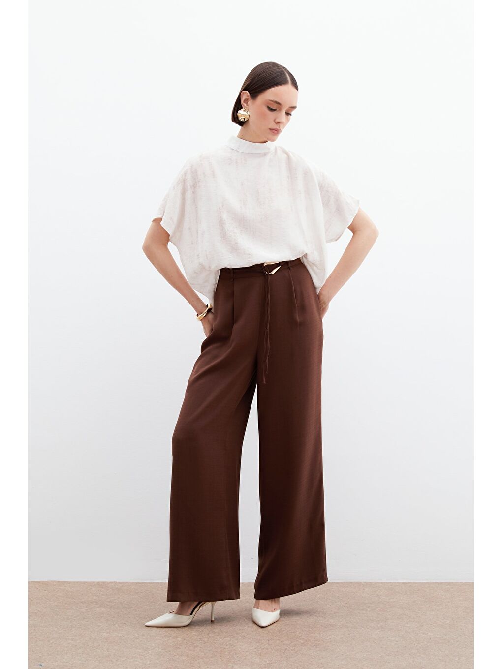 Bej Desenli Salaş Bluz - Taş-1