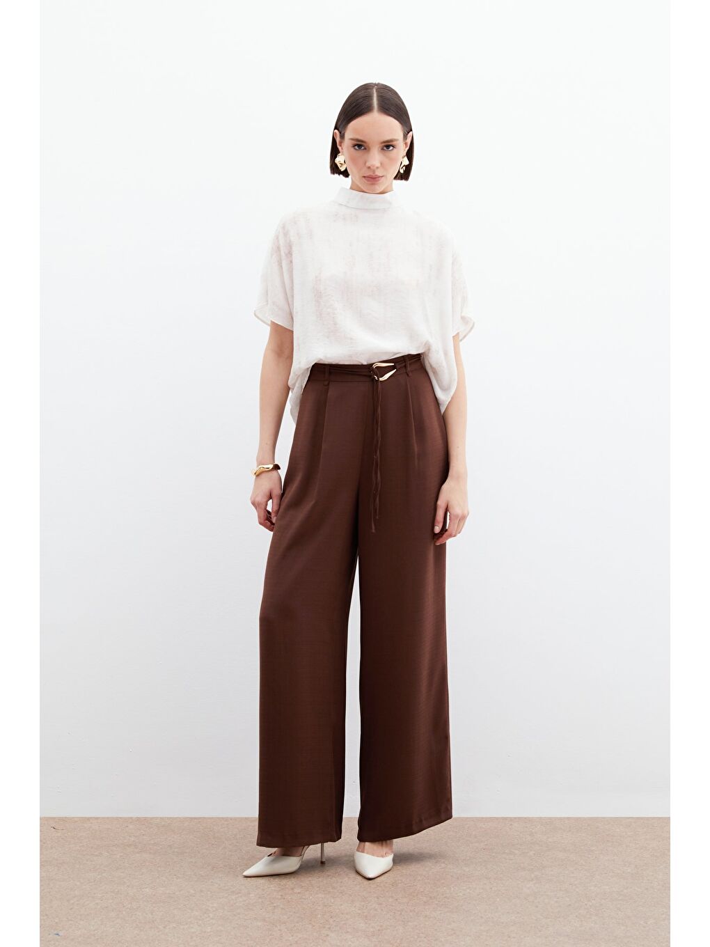 Bej Desenli Salaş Bluz - Taş-2