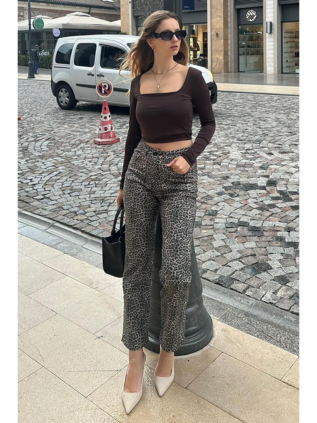Bej Leopar Kadın Jean Pantolon Mg2224-4