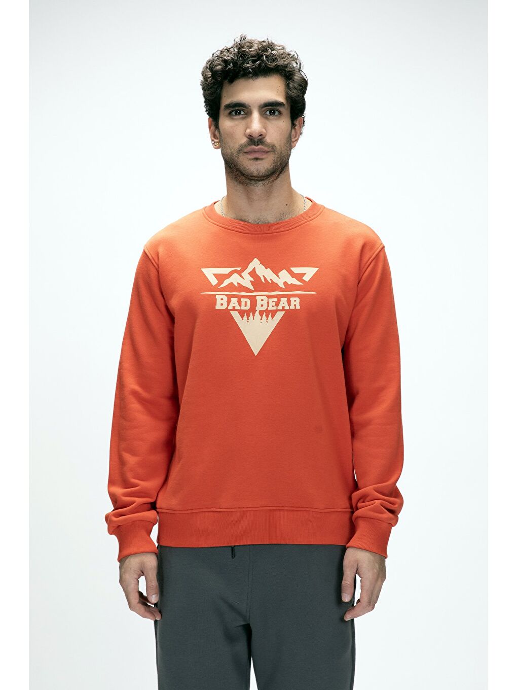 Kahverengi Mountain Tarçın Crewneck Erkek Baskılı Sweatshirt