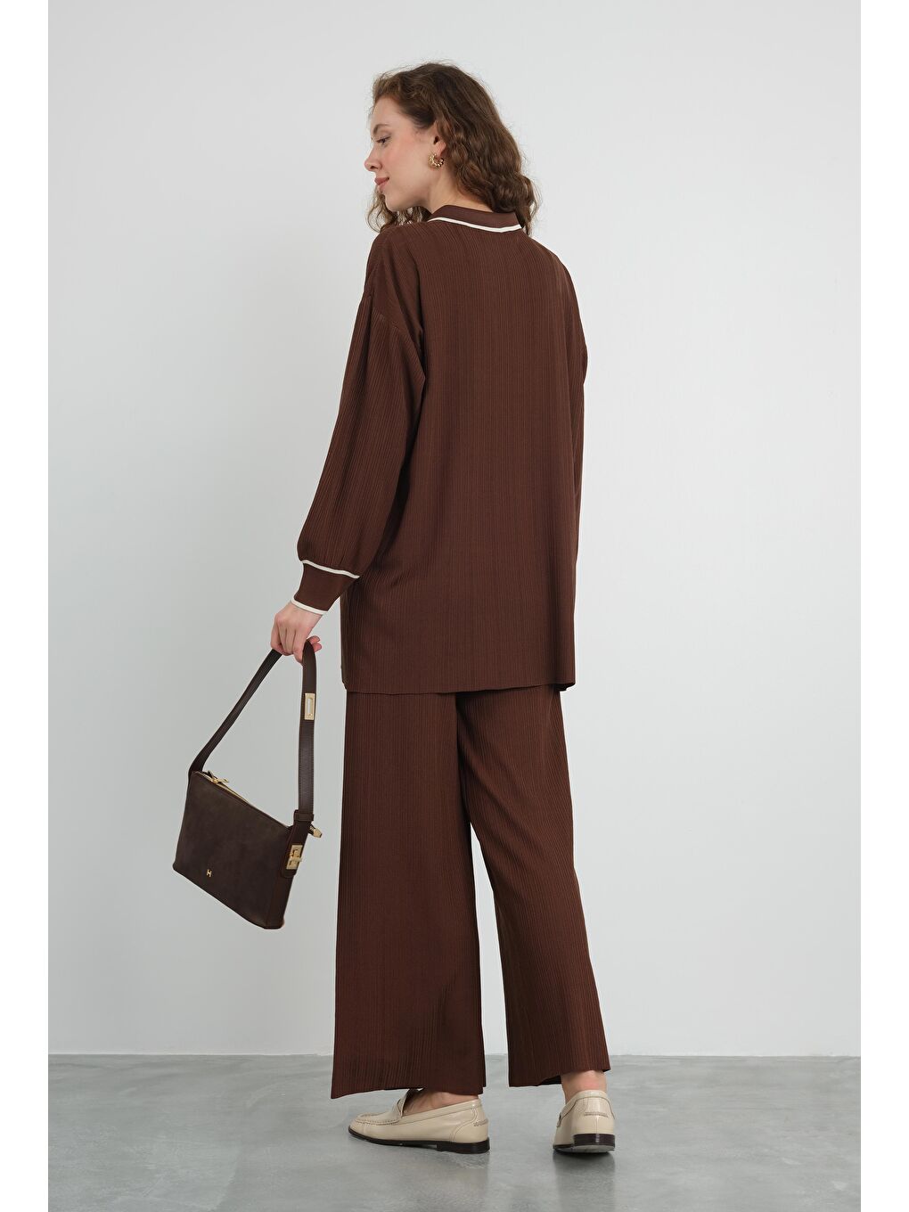 Kahverengi Şerit Detaylı Triko Acı Kahve-2