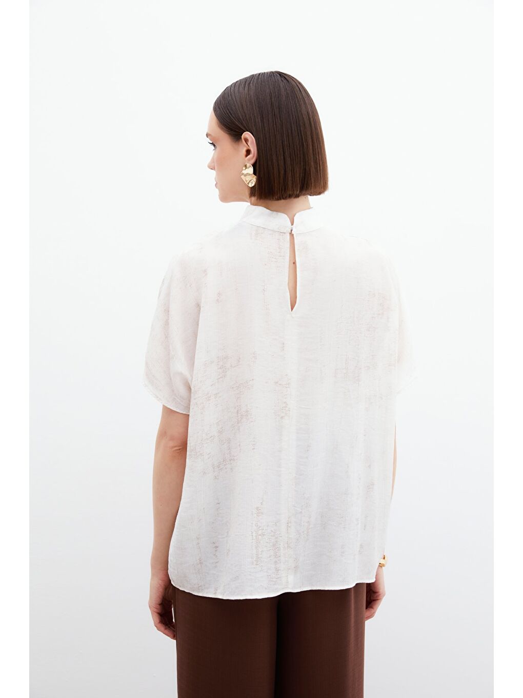 Bej Desenli Salaş Bluz - Taş-7