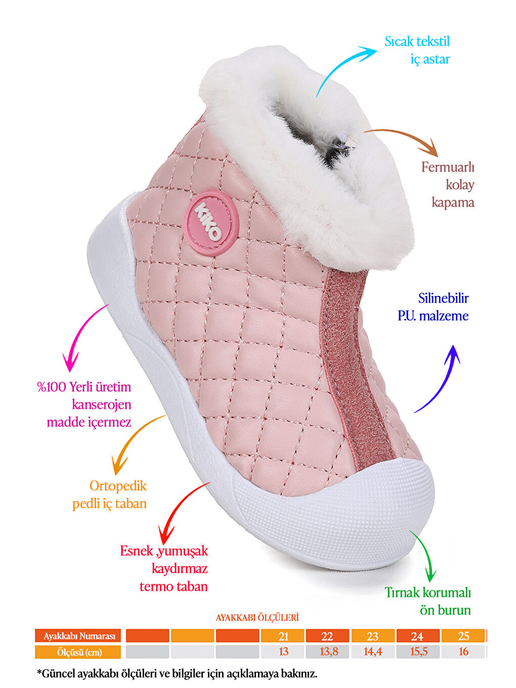 Pembe Biser Fermuarlı Termo Taban Kız Bebek Bot Ayakkabı-1