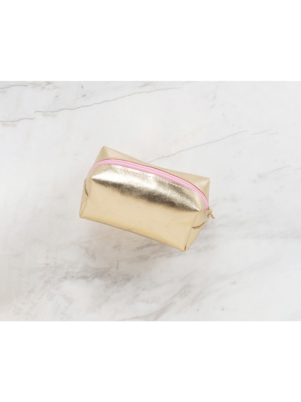 Sarı Gold Parlak Mini Boy Fermuarlı Çanta