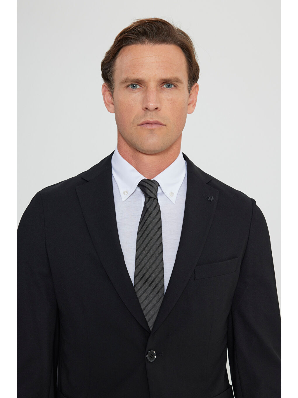 Erkek Siyah Slim Fit Dar Kesim Mono Yaka Yünlü Takım Elbise-3