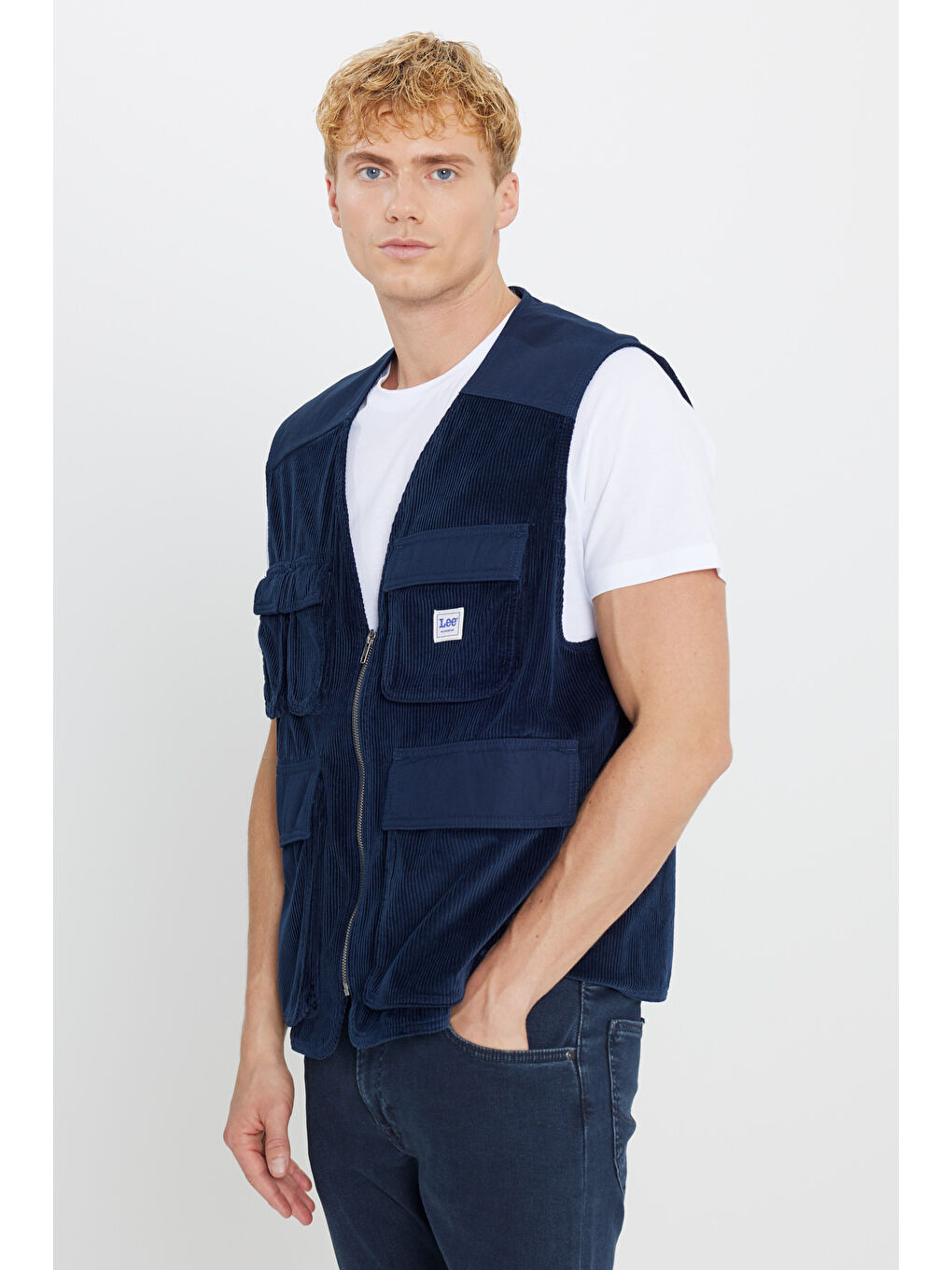 Lacivert %100 Pamuk Regular Fit Normal Kesim Gömlek Yaka Cepli Yelek-2