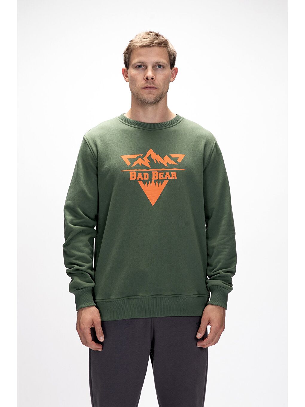 Yeşil Mountain Soluk Yeşi̇l Crewneck Erkek Baskılı Sweatshirt