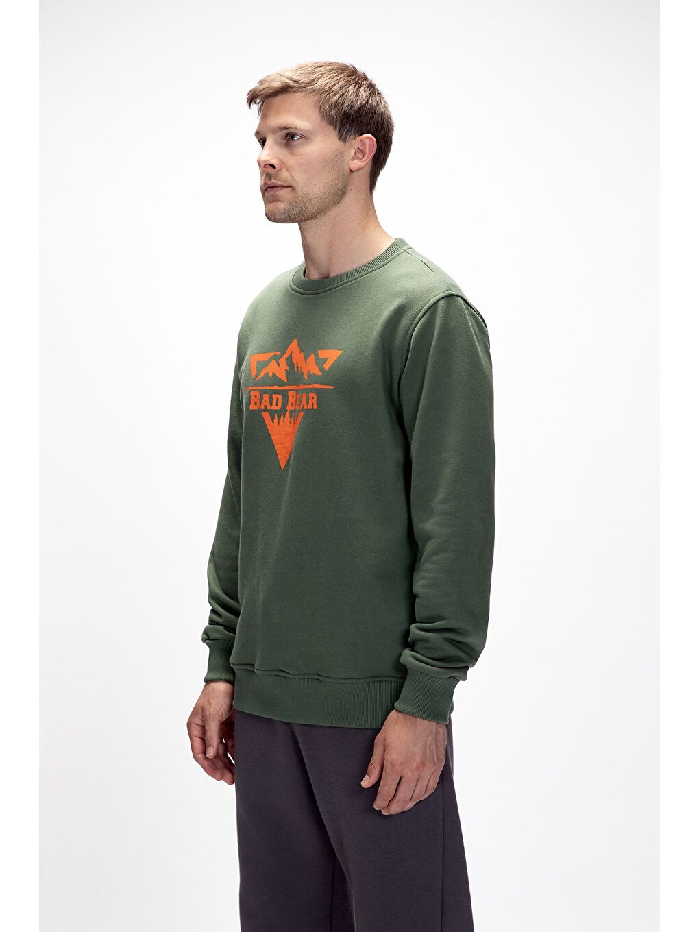 Yeşil Mountain Soluk Yeşi̇l Crewneck Erkek Baskılı Sweatshirt-1