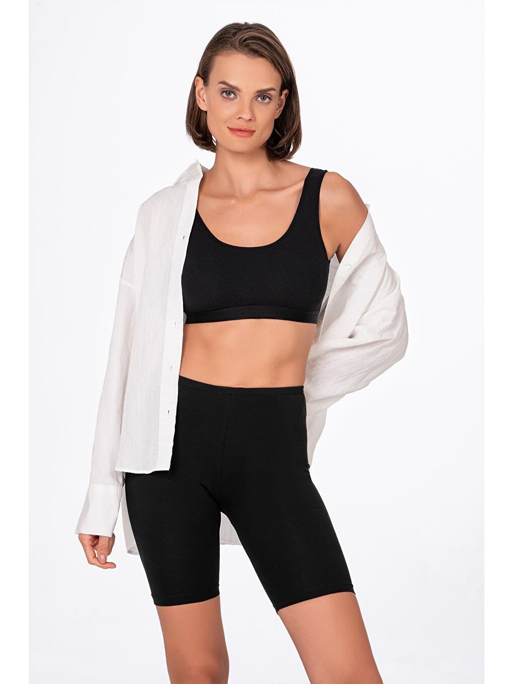 Kadın Elastanlı Süprem Diz Üstü Tayt | Siyah K0413