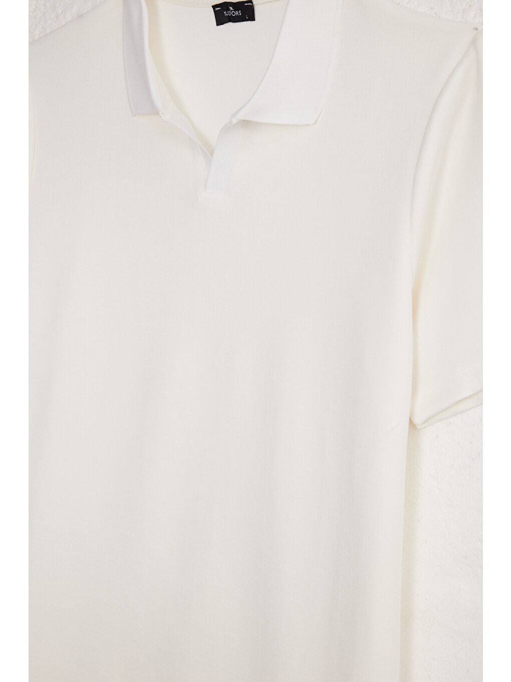 Erkek Slim Fit Dar Kesim Pamuklu Kısa Kollu Çizgili Ekru Polo V Yaka Tişört-3