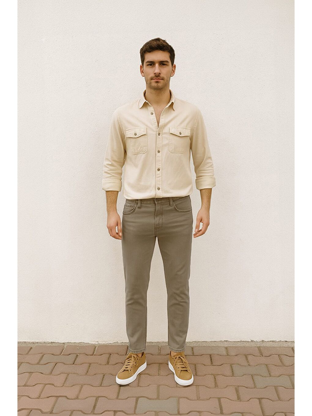 Kahverengi Fermuarlı Straight Jean Pantolon